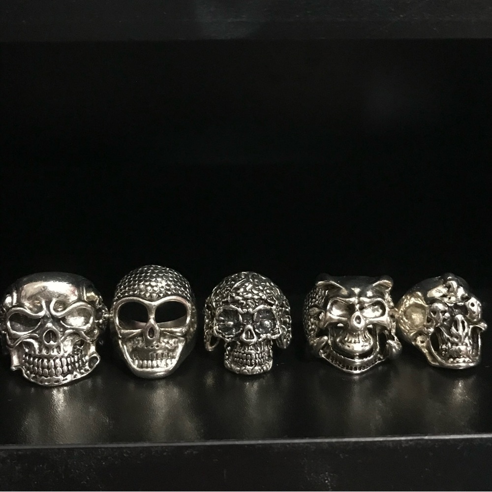 1pc Skull Antique Silver Biker Unisex Rings (9 different designs)